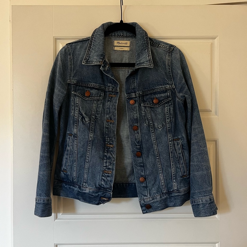 Madewell Blue Denim Jacket with Brown Accents